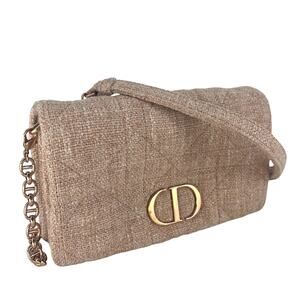 Christian Dior Caro Macrocannage Quilt Linen Small Bag in Pink